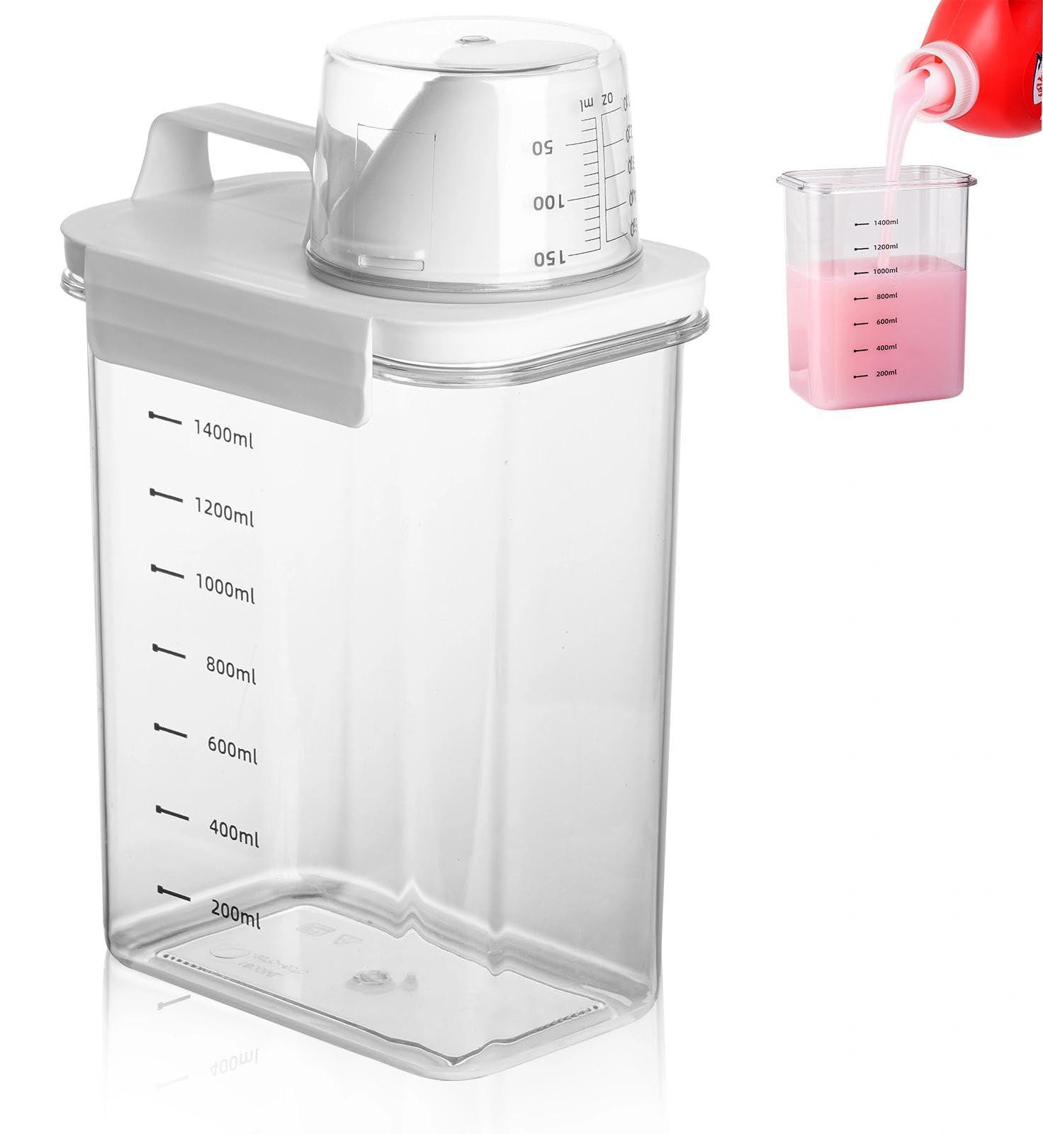 Dripio Wasmiddeldispenser, 1800 ml, Transparant, met Maatbeker, Luchtdicht