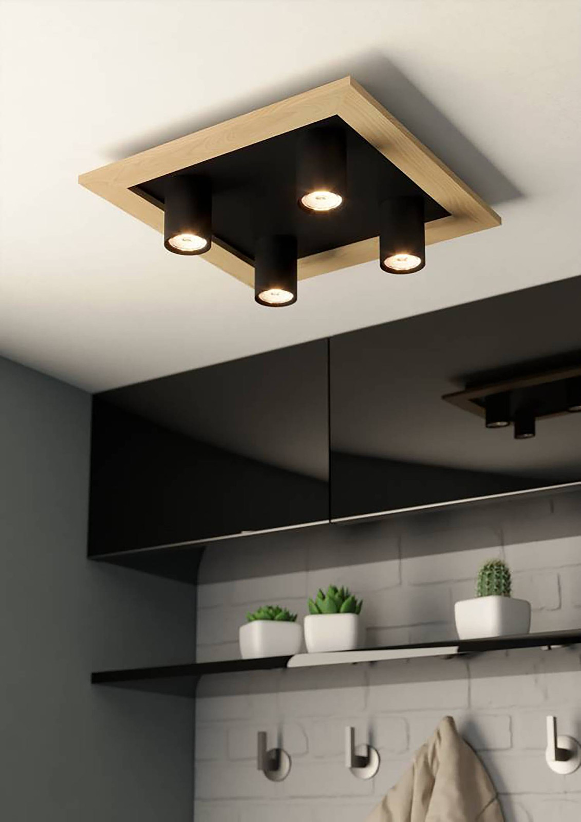 Eglo Valcasotto 1 Plafondlamp Zwart en Bruin, LED, GU10, B/D/H: 37 x 37 x 10 cm