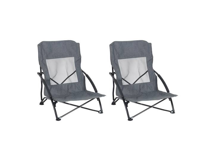 Relaxdays Strandstuhl Grau klappbar 2er-Set, Metall, 54x65x50 cm, Gartenmöbel, Gartensessel, Gartenstühle