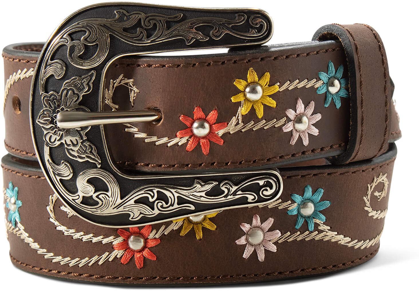 Kid's Embroidery Flowers Belt in Brown, Size: 30 by Ariat