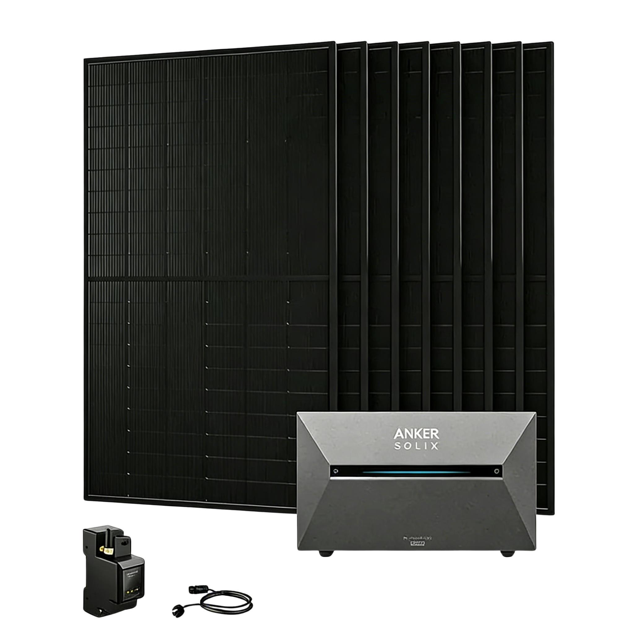 Powerness Balkonkraftwerk mit Speicher, Anker SOLIX Solarbank 3 E2700 Pro Speicher mit 8x 500W Bifaziale Solarmodule (4000W) & Anker Smart Meter