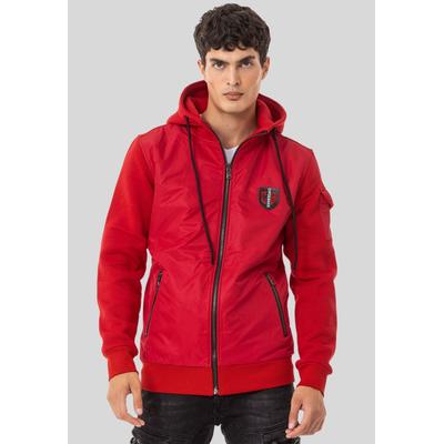 Sweatjacke CIPO & BAXX "Sweatjacken", Herren, Gr. M, rot, 70% Baumwolle, 30% Polyester, unifarben, regular fit normal, Raglanärmel, Sweatjacken Sweatjacke, mit Kapuze