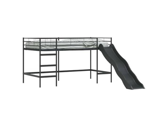 PUGYNBK Etagenbett mit Rutsche für Kinder, Schwarz und Anthrazit Robuste Stahlkonstruktion, matte Oberfläche, platzsparend, einfache Montage