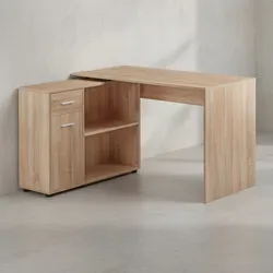 KADIMA DESIGN Schreibtisch mit Regal-Platte: Integriertes Regal, flexibel aufstellbar, Melaminharz-Beschichtung, Schublade/Tür – Sonoma, 120x106,5x75,5 cm