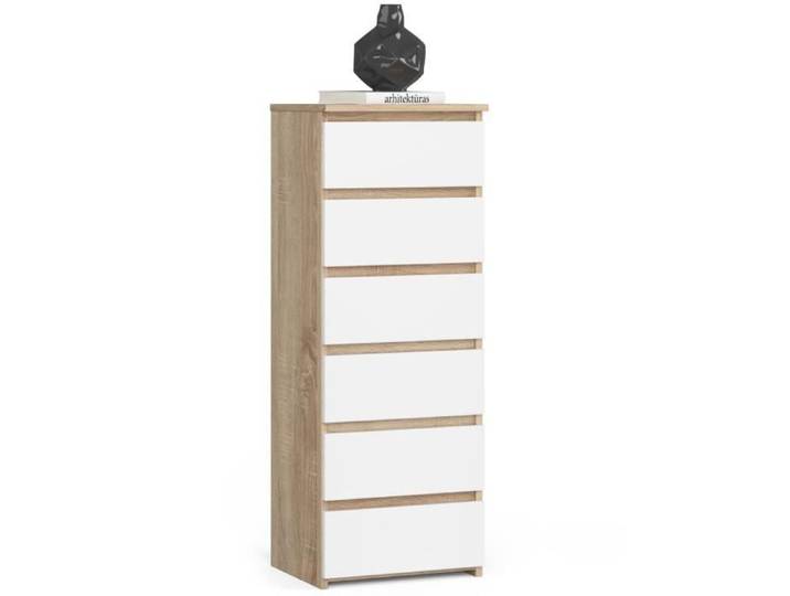 Commode AKORD CL6 Chêne Sonoma 40 cm 6 tiroirs façade Blanche 40x35x109 cm