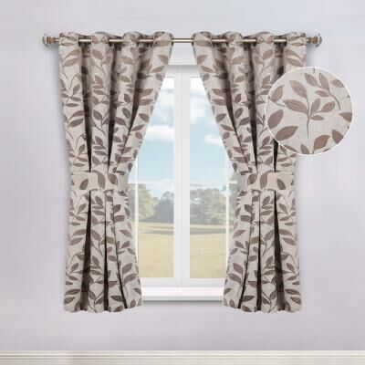 Superior Leaves Botanical Room Darkening Grommet Curtain Panels with Tie Backs Set of 2