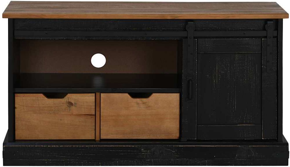 vidaXL Meuble TV HALDEN porte coulissante noir 110x40x60cm bois massif