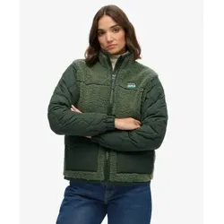 Superdry für Damen. W5011934A Grüne Fleece-Hybrid-Jacke (S), Lässig, Recyceltes Polyester