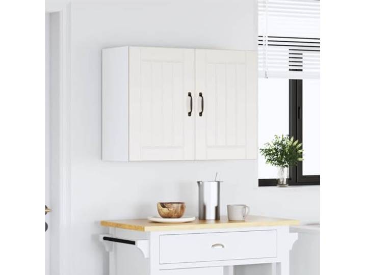 KGHFDVB Küchen-Hängeschrank 80 x 31 x 60 cm Lucca Weiß Holzwerkstoff Holzwerkstoff Weiß, Glastüren für schnellen Überblick, 70 kg Tragfähigkeit, für kleine Küchen und Vorratsräume
