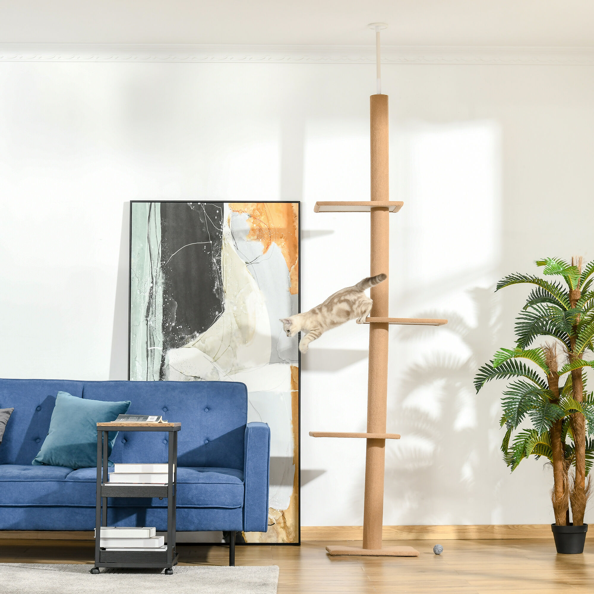 Altro Albero Tiragraffi Per Gatti A 4 Livelli, Fissaggio A Soffitto Regolabile, 43x27x228-260cm