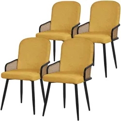 ESSZIMMERSTÜHLE 4er Set Senf mit Stoffbezug Rattan Optik