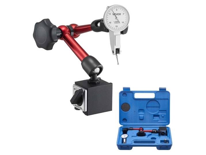 Comparateur VEVOR avec statif magnétique & mallette de rangement\, précision 0\,01 mm\, plage 0-0\,76 mm\, poignée à microbilles pour les mesures dans les zones étroites\, l'usinage industriel & l'inspection