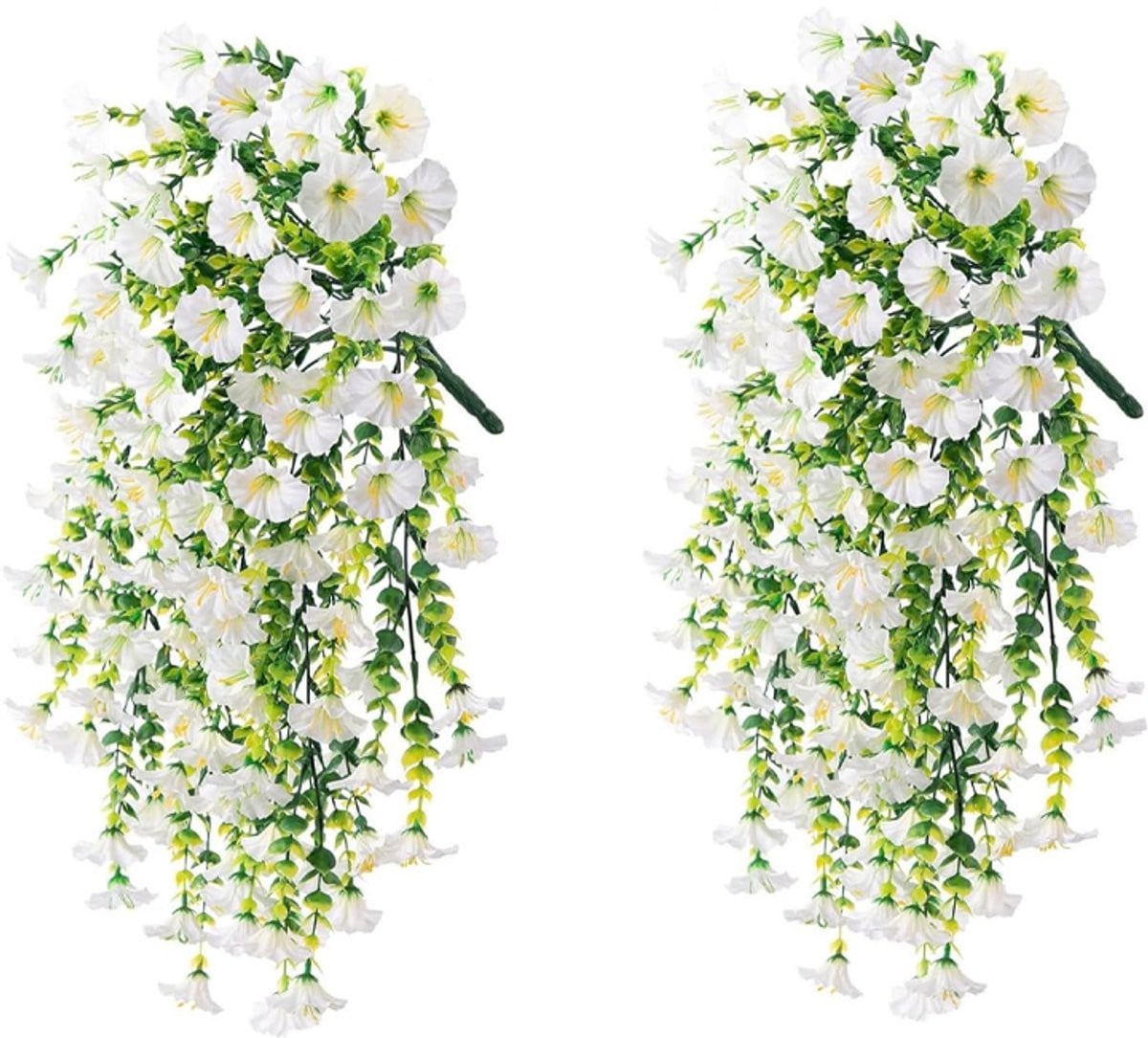 2 Stuks Kunstmatige Klimop Hangbloemen - UV-bestendig - Wit - 75 cm