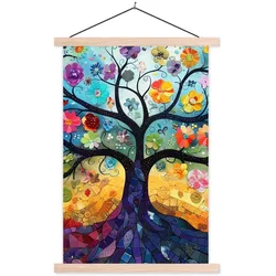 POSTER MIT MAGNETLEISTEN Kunst - Baum des Lebens - Blumen - Hippie Wandbild Schlafzimmer 60x90 cm