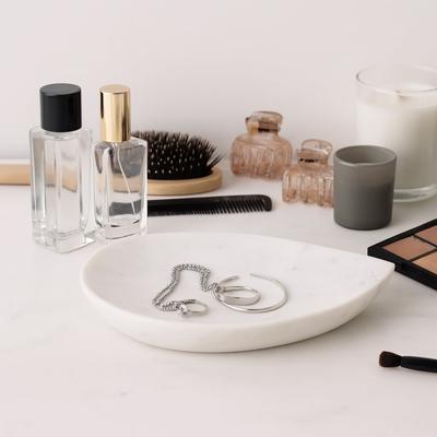 Sagebrook Home "Modern Marble Decorative Bowl In Teardrop Shape - 10"", White - 9.75"""