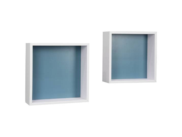 Wandregal Leshtan 2er-Set MDF Mitteldichte Holzfaserplatte , foliert Weiß/Weiß/Blau 30 x 30 x 12cm