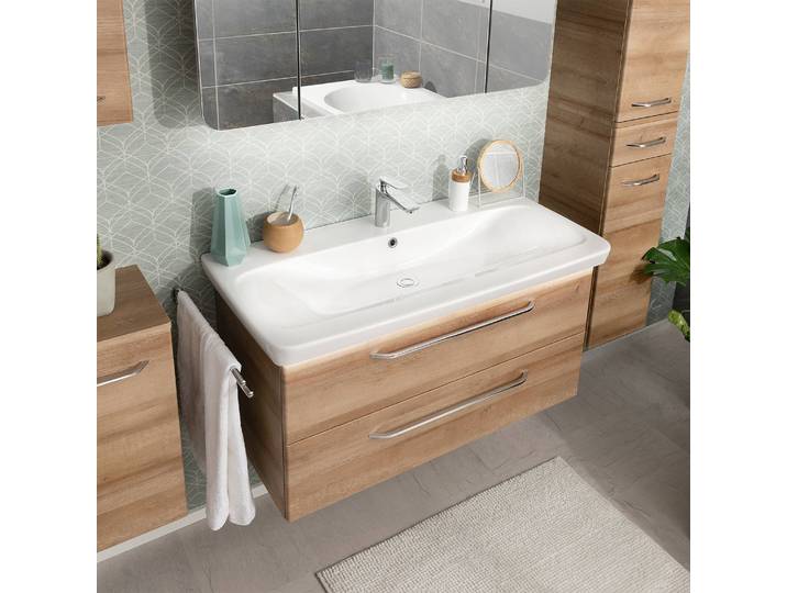 home24 Wastafel Milano II 108cm bruin/knoesteikenhouten look