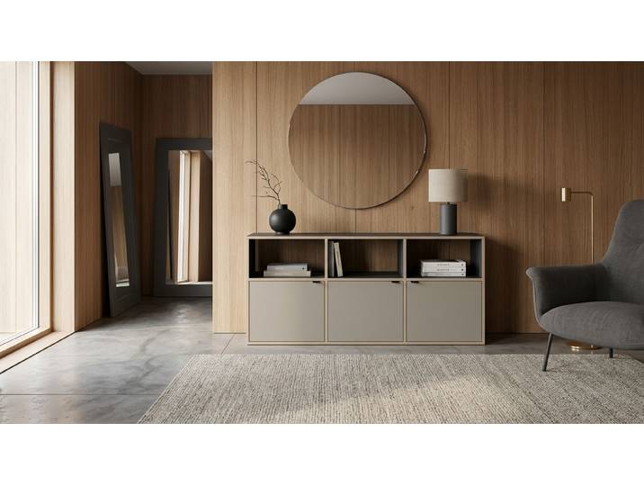 Niedriges Regal mit Türen - Sideboard mit vielen Optionen Premium Dekore Schwarz Multiplex Kante
