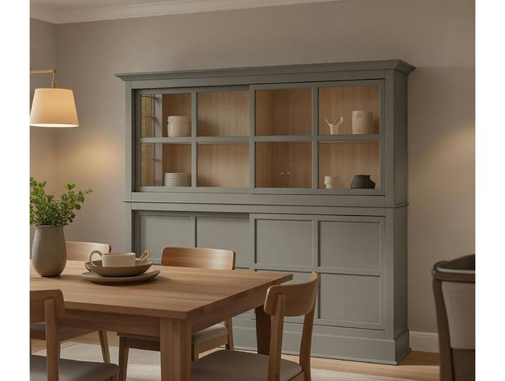 Buffet haut 191 x 152 x 49cm Gris/Granite/Pin crème