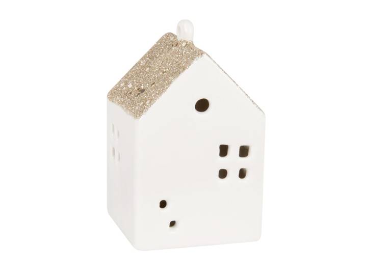 Weihnachtsdeko, leuchtendes Haus aus Keramik, weiß