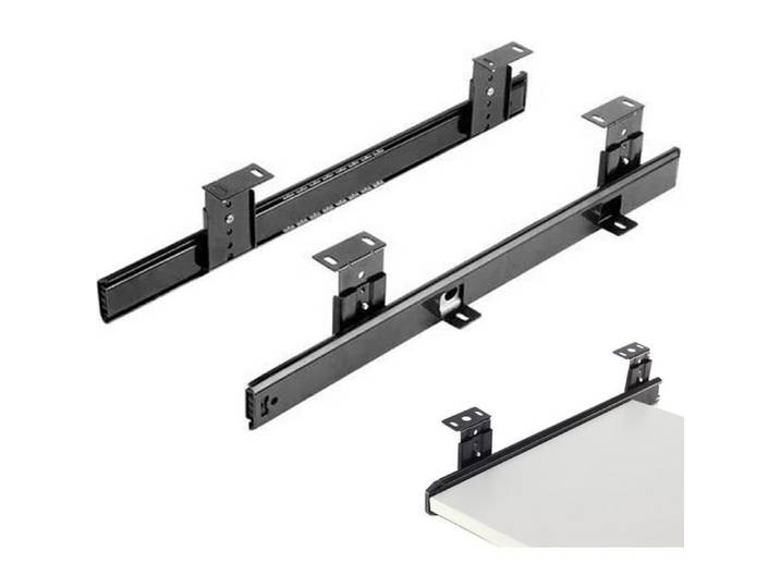 Coulisse à billes tiroir clavier 35 cm acier noir incurvé montage flexible tablette sous bureau