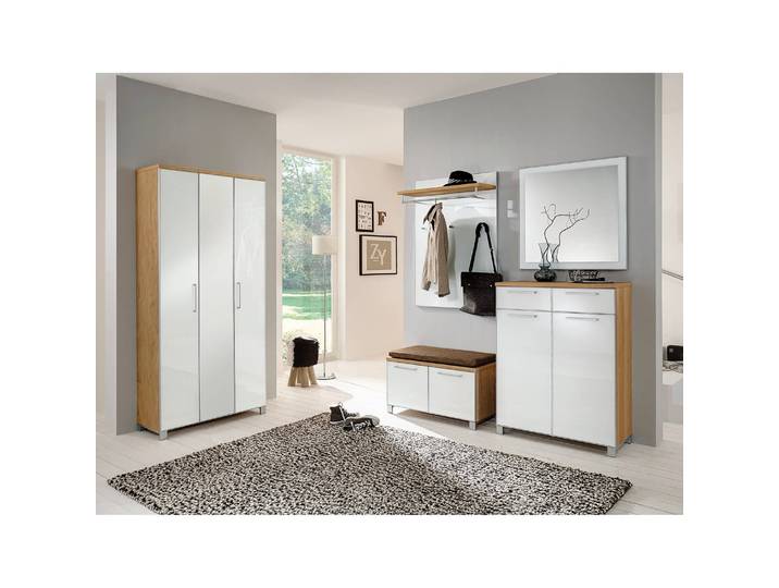 Schuhkommode I 84 x 108 x 38cm Weiß/Weiß/Eiche Bianco