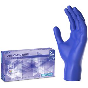 Arnomed Einmalhandschuhe Nitril Ocean Blue, blau, 100 Stück, Nitril, chemikalienbeständig, lebensmittelecht, Größe XL