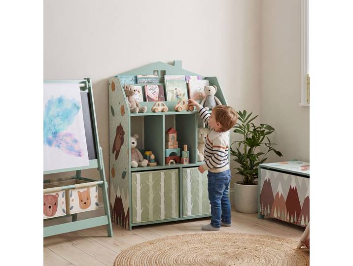AIYAPLAY Étagère Enfant Vert avec Tiroirs Tissu et Motif Ourson