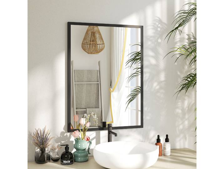 HOMCOM Miroir Mural Rectangulaire 60x80cm Verre MDF Noir