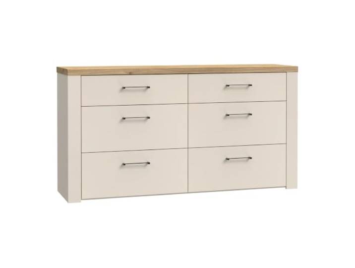 Forte Nelleke 2 Sideboard 160, Scandi Style Sideboard mit 6 Schubladen, Holzwerkstoff, Wohn-/Schlafzimmer, Mauvella Eiche Holzdekor/Kaschmir Beige, 156,3 cm breit x 83,1 cm hoch x 41,3 cm tief