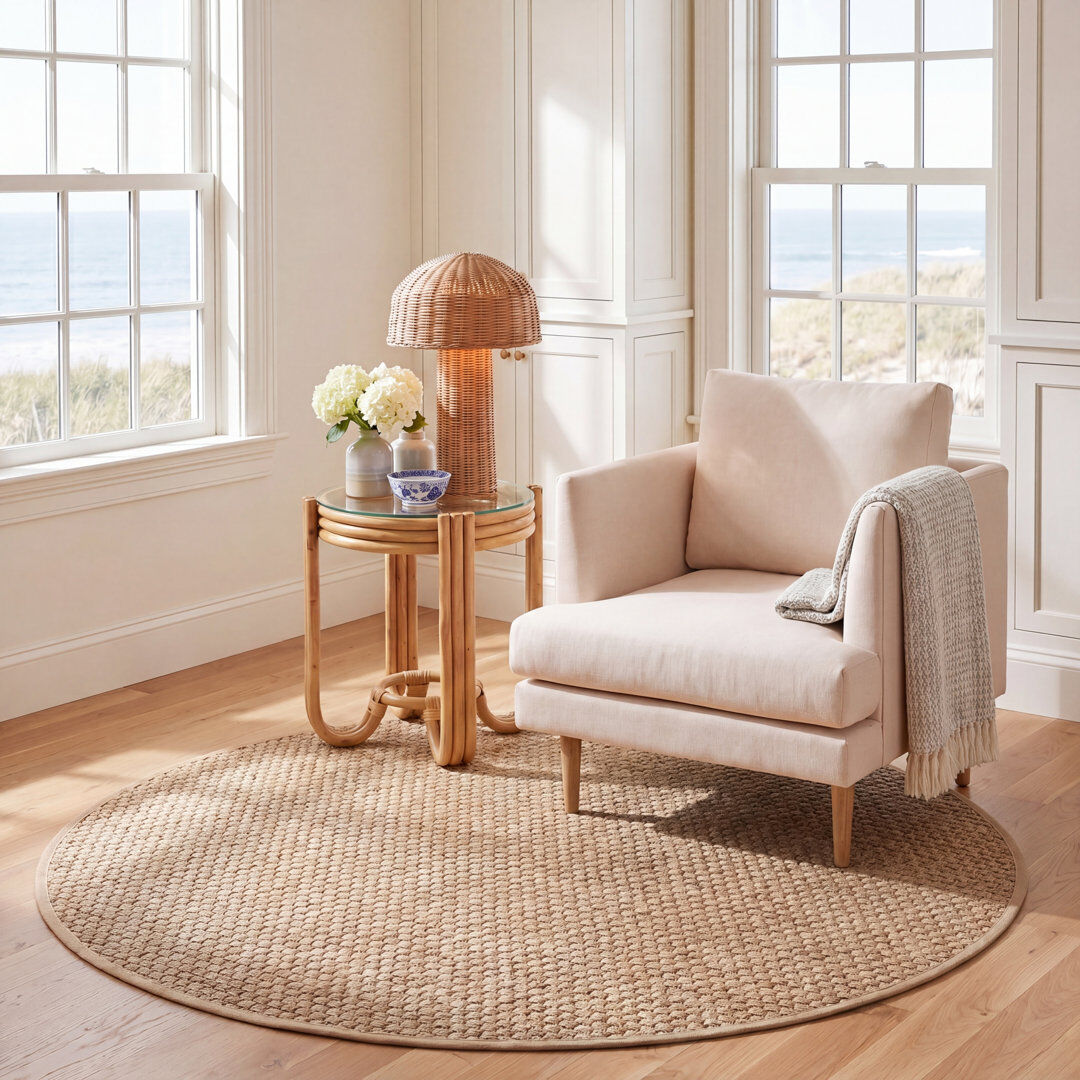 Highland Dunes Delapena Natural Fiber Seagrass Rug Natural/Beige Round 183 cm