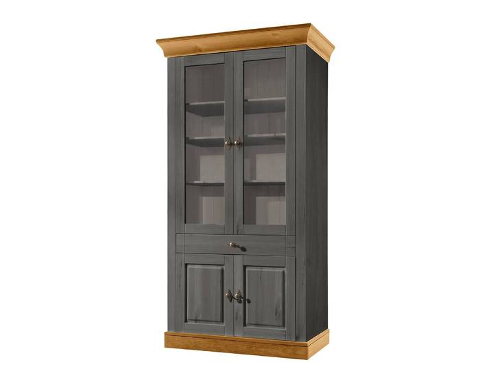 home24 Vitrinekast III 108 x 202 x 45cm grijs/grenenhout grijs/grenenhout loogkleurig
