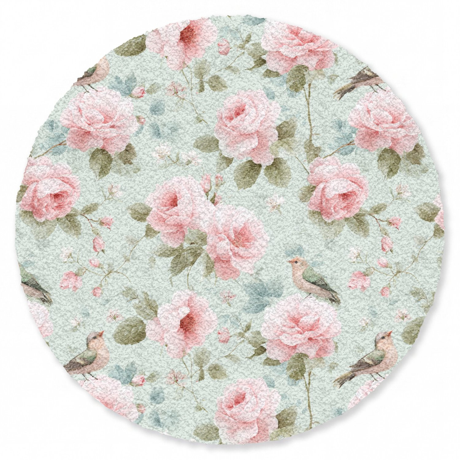 MuchoWow Ronde Deurmat Rozen en Vogels Pastel - Droogloopmat voor Binnen - Diameter: 120 cm