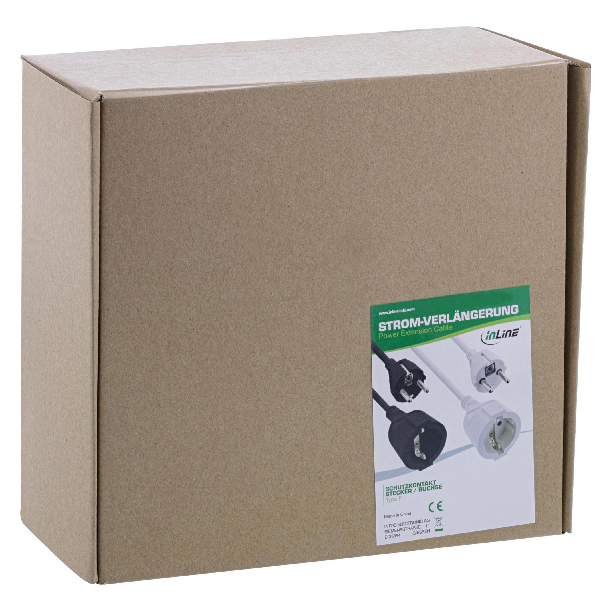 InLine Strom-Verlängerung Schutzkontakt Stecker / Buchse, schwarz, 20m (20 m, CEE 7/7) (16410F)