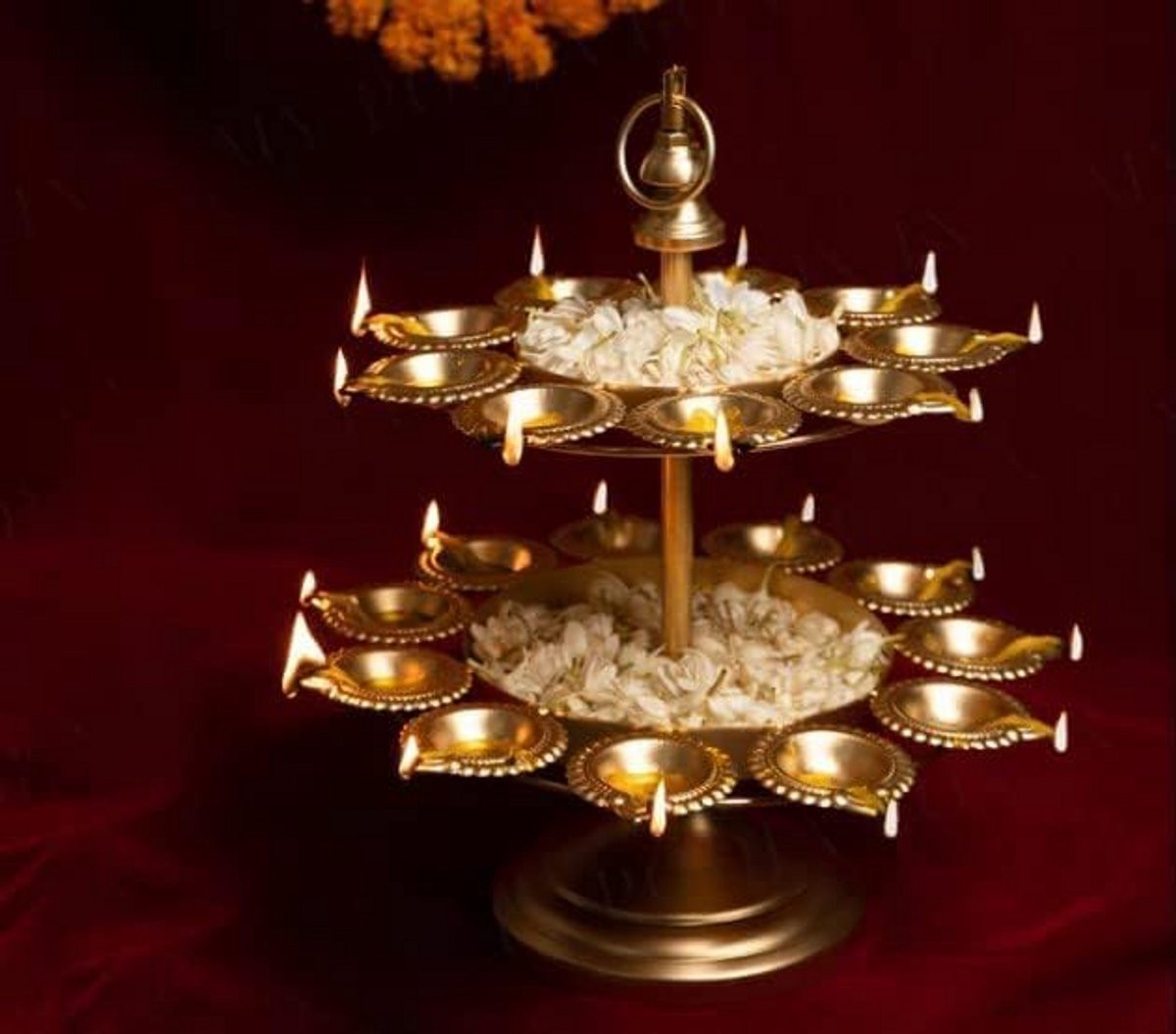 Paarse Decoratieve Urli Schaal voor Bloemen en Kaarsen - Traditionele Tweelaagse Kom