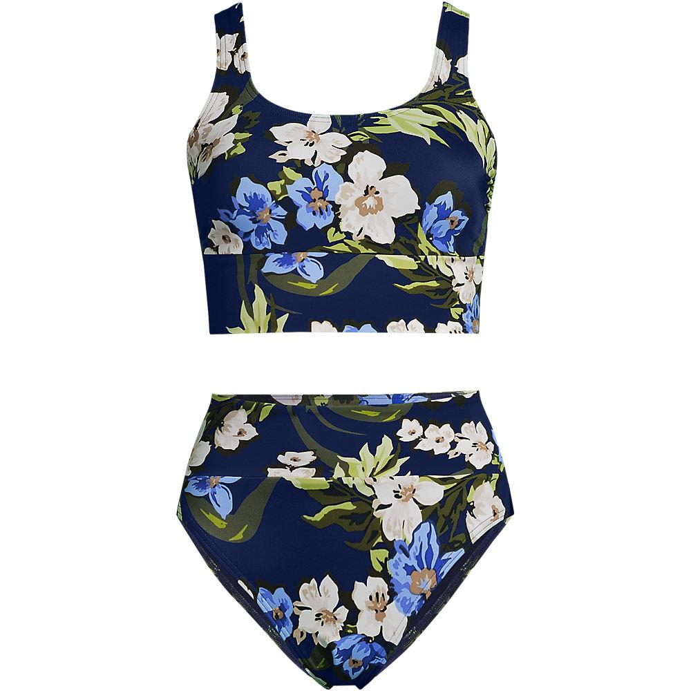 Komfort-Midkini in Plus-Größe, Damen, size: plus, Blau, Elasthan/Metall/Nylon-Mischung, by Lands' End