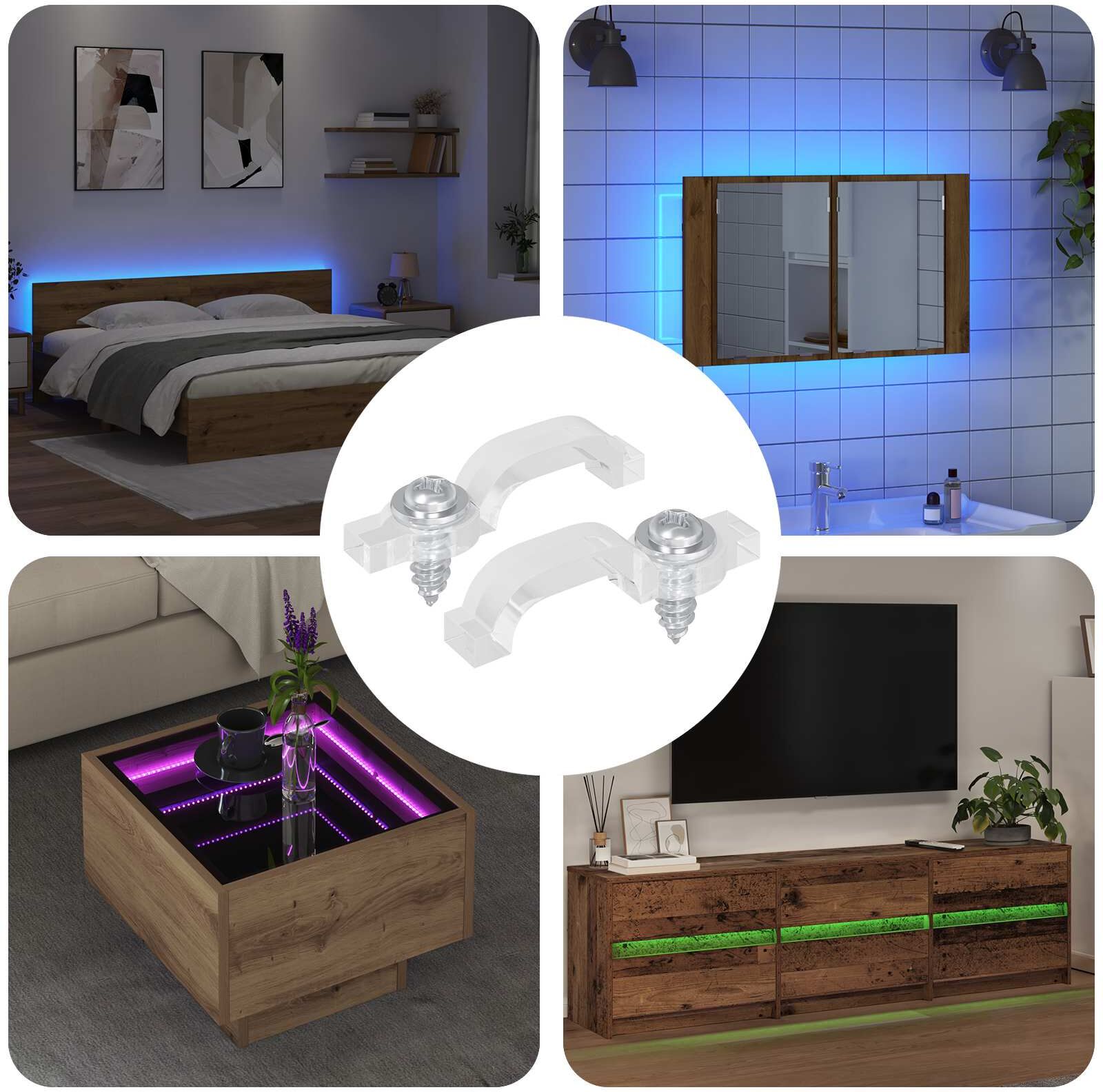 vidaXL Clips de tira LED 23,8 mm 2 uds. Transparente Plástico y Hierro Transparente