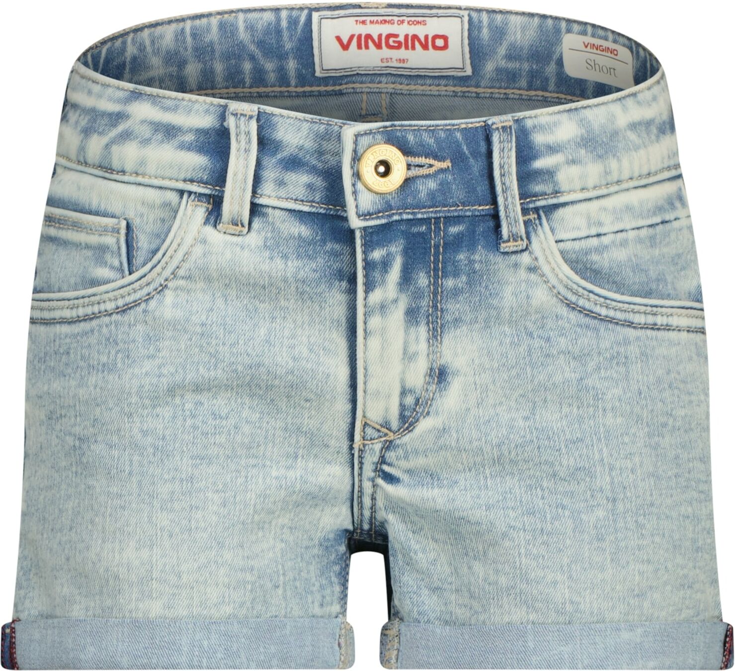 Shorts VINGINO "Damara icon", Mädchen, Gr. 146, N-Gr, blau (light vintage), Denim/Jeans, Obermaterial: 72% Baumwolle, 27% Polyester, 1% Elasthan, unifarben, normal extrakurz, Hosen Shorts, Jeansshorts 5 Pocket, für Girls light vintage 146, N-Gr