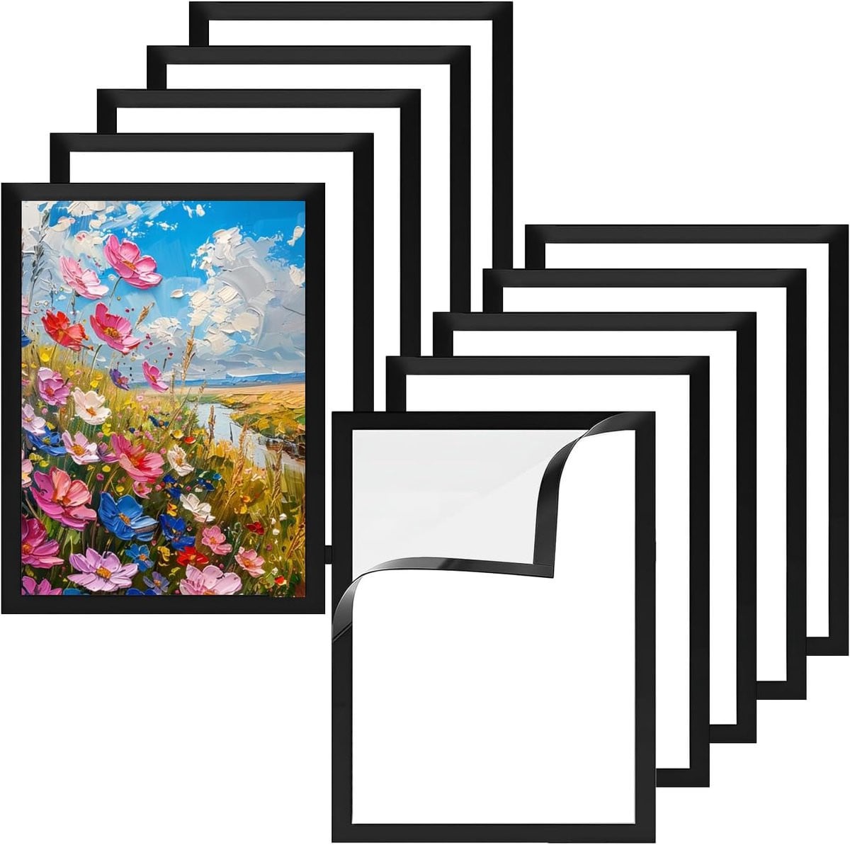 SnelShoppen Pack van 10 Magnetische A4 Fotolijsten - Zelfklevende Informatie Frames - Zwart