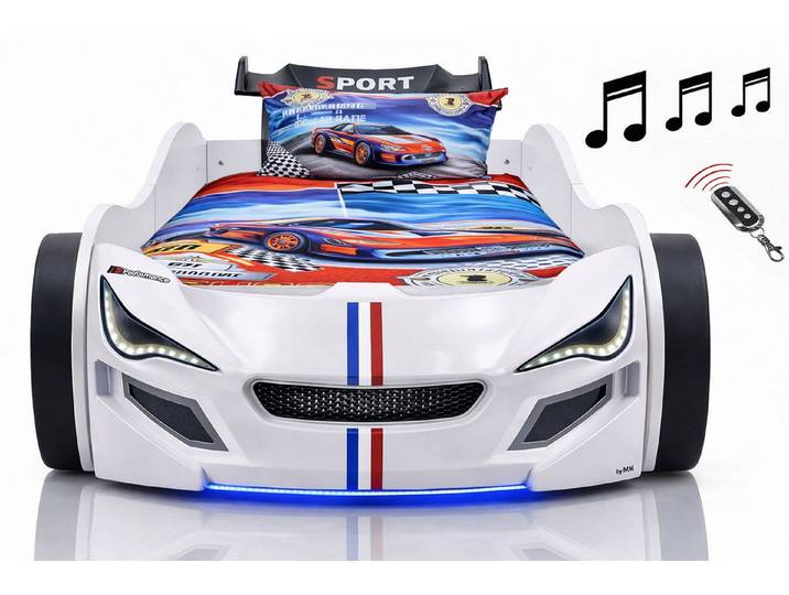 Aileenstore Autobett TURBO GTE (inkl. Zubehör), Kinderbett 90x200, Lattenrost,LED,Unterbodenlicht,Sound,Fernbedienung
