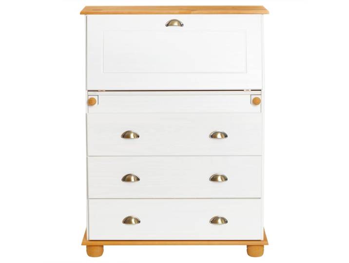 Bureau secrétaire plateau refermable en bois massif blanc/brun