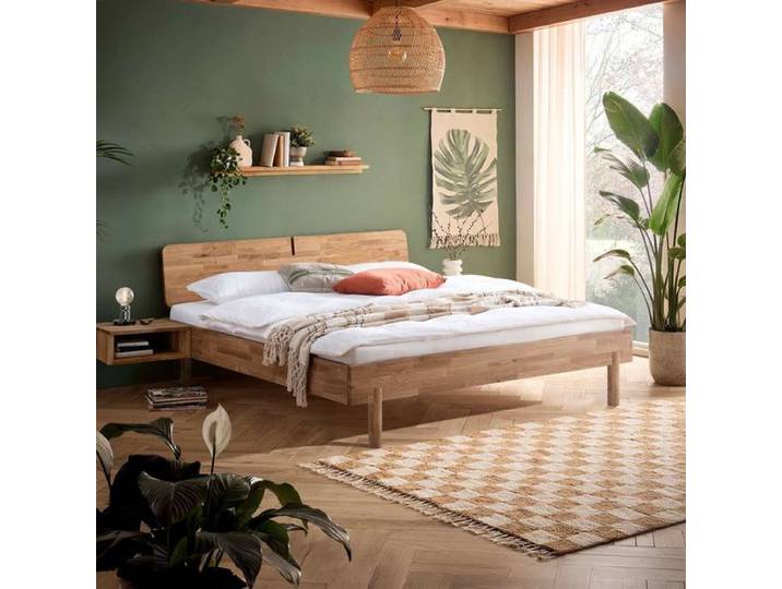 HOMELIV. Bett Maro Komfort Wildeiche Massivholz 180x200cm Mit Kopfteil