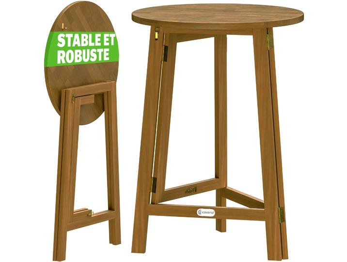Casaria® 2x Table Haute Pliable En Bois D'Acacia Ø80cm Table Extérieure Robuste Mange Debout Table Bar Mariage Évènements