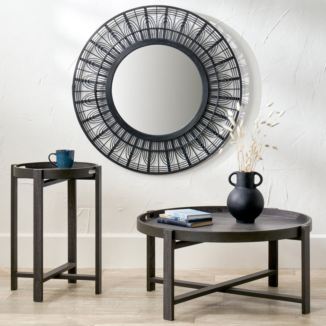 Bloomsbury Market Rattan Round Mirror Black