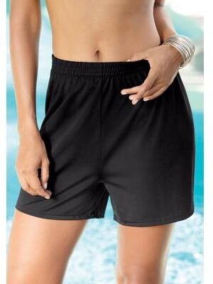 Plus Size Women's Boxer Swim Short with Built-In Tummy Control Brief by Swim 365 in Black (Size 14) Swimsuit Bottoms
