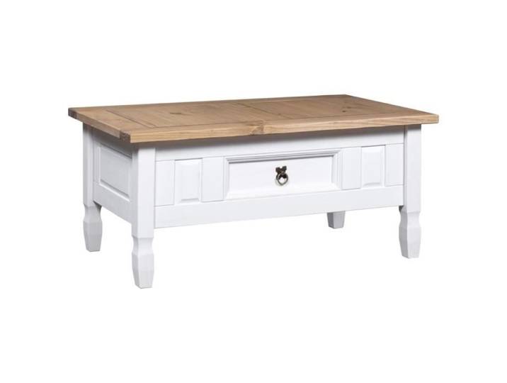 Table basse - DUOKON - Corona - Bois de pin massif - Blanc et marron - 100x55x45 cm