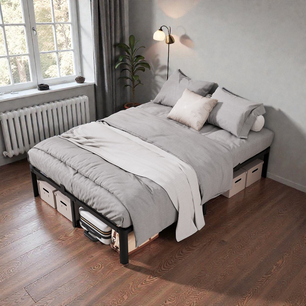 KUTAS Tweepersoonsbed - Zwart Metalen Bedframe met Lattenbodem - B/D: 140 x 190 cm