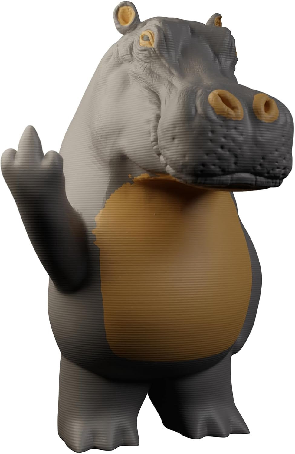 Grappig 3D-geprint Nijlpaard standbeeld met middelvinger als speelse bureaudecoratie