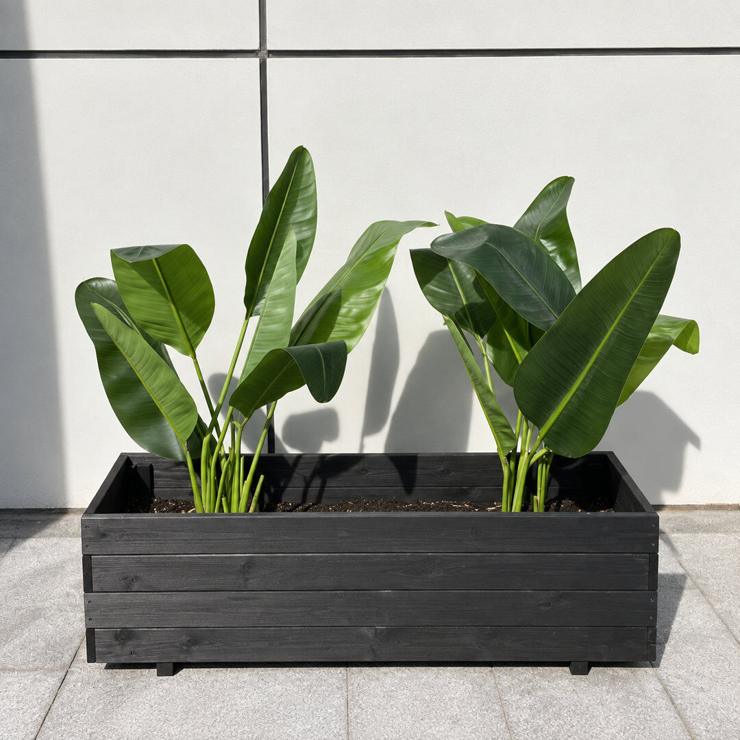 Blue Elephant Solid Fir Rectangular Planter Box with Liner and Drainage Holes Black 32cm H x 119.9cm W x 39.9cm D