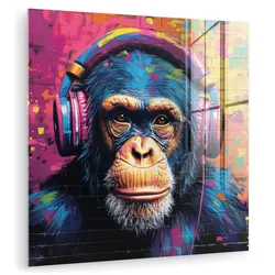 ACRYLGLASBILD Graffiti - Schimpanse - Straßenkunst - Kopfhörer - Affe 90x90 cm